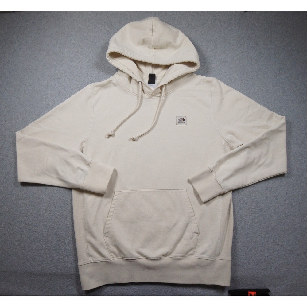 The North Face Sweatshirt Mens Medium Cream Hoodie Pullover Circular Design